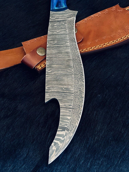 Heritage Forge 15.5 Inch Fire Damascus Steel Machete Knife with Camel Bone and Wood Handle
