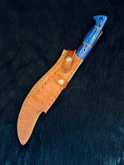Heritage Forge 15.5 Inch Fire Damascus Steel Machete Knife with Camel Bone and Wood Handle