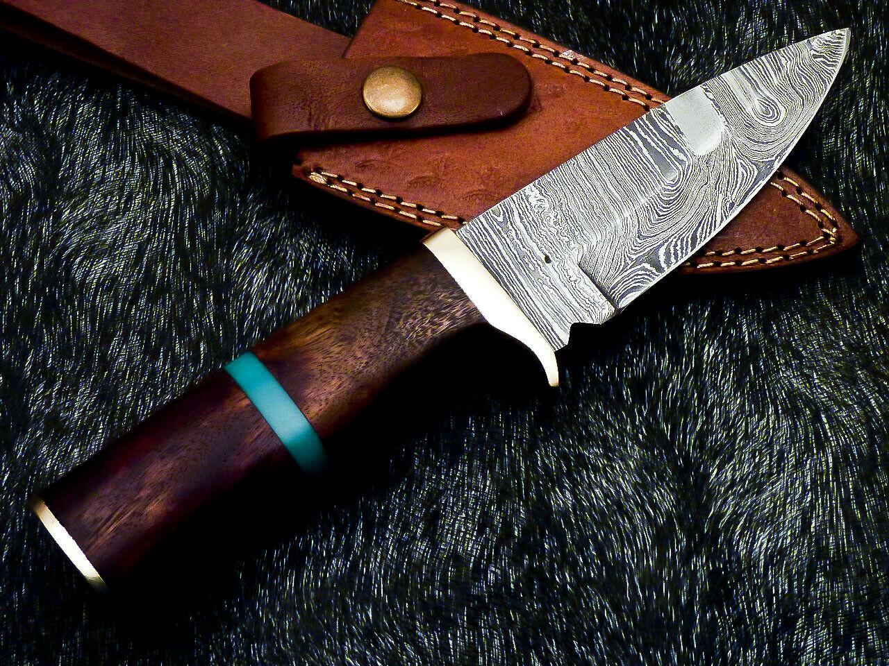 Mini 9 Inch Damascus Hunting Knife | Natural Wood Handle