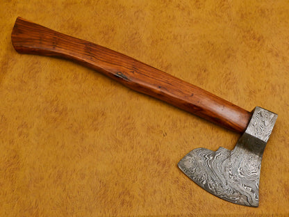 Handmade Damascus Viking Tomahawk Axe with Walnut Handle and Leather Sheath