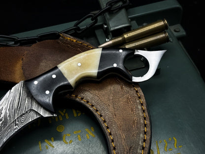 Handmade Damascus Karambit Knife Best Damascus Steel Karambit with Bone Handle