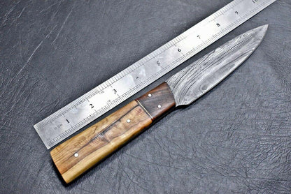Custom Hand Made Damascus Steel Blade Chef Kitchen Knife with Wood Handle