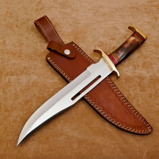 Handmade D2 Steel 12-Inch Clip Point Fixed Blade Bowie Hunting Knife with Sheath