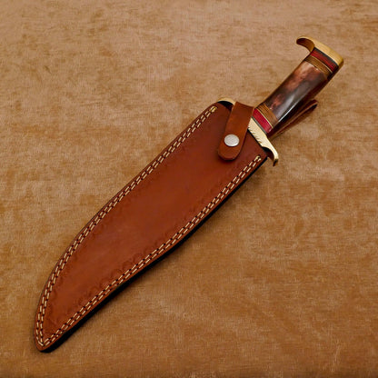 Handmade D2 Steel 12-Inch Clip Point Fixed Blade Bowie Hunting Knife with Sheath