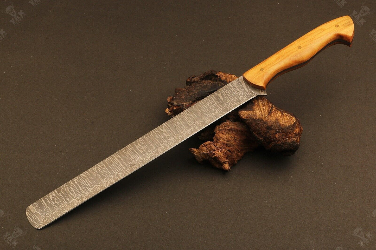 15" Hand Forged Fire Damascus Steel Brisket Knife for Kitchen, Chef & Outdoor Use
