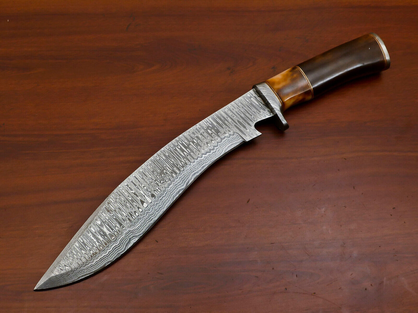 Heritage Forge 15" Damascus Bowie Knife with Stained Camel Bone Handle and Forged Guard