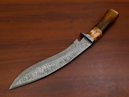 Heritage Forge 15" Damascus Bowie Knife with Stained Camel Bone Handle and Forged Guard