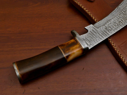Heritage Forge 15" Damascus Bowie Knife with Stained Camel Bone Handle and Forged Guard