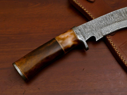 Heritage Forge 15" Damascus Bowie Knife with Stained Camel Bone Handle and Forged Guard