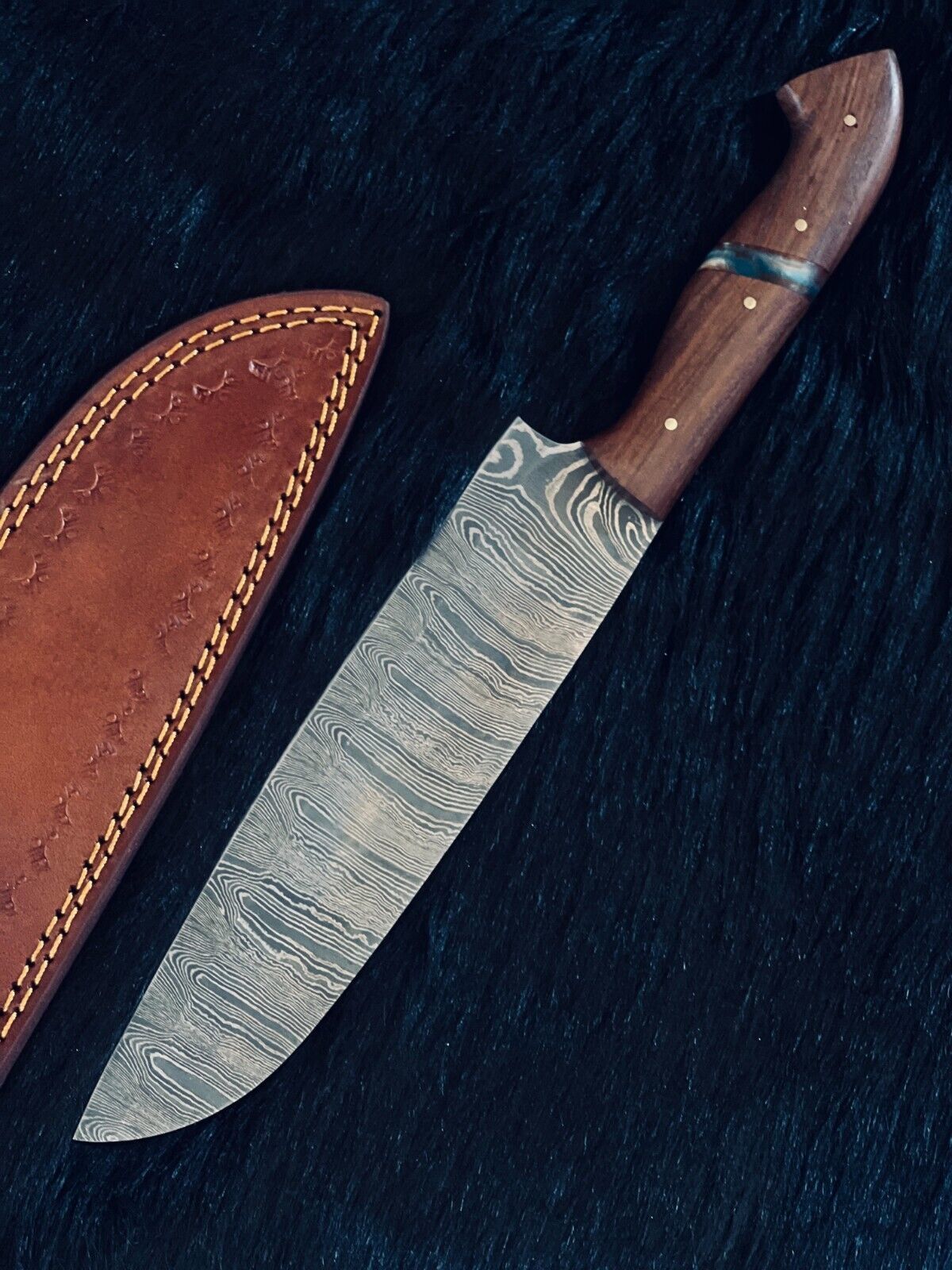 13" Custom Handmade Fire Damascus Steel Santoku Chef Knife – Premium Hand-Forged Blade