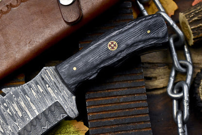 Forged Tracker Knife – Limited Edition Ladder Damascus Steel with Hardwood Handle for Survival & Bushcraft