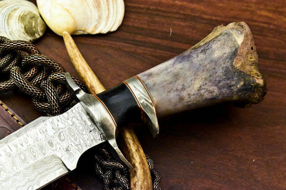 15” Handmade Damascus Steel Bowie Knife | Camel Bone Handle