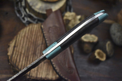 Twist Damascus Skinner Knife Hardwood Handle Custom Forged Survival Tool