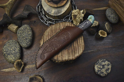 Twist Damascus Skinner Knife Hardwood Handle Custom Forged Survival Tool