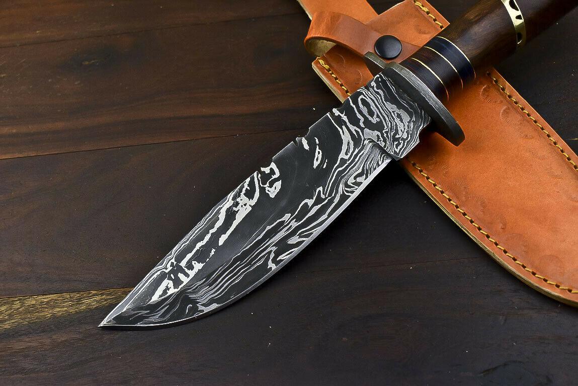 12.6" Damascus Survival Bowie Knife with Walnut Wood Handle