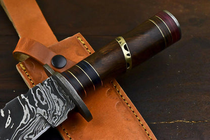 12.6" Damascus Survival Bowie Knife with Walnut Wood Handle