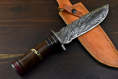 12.6" Damascus Survival Bowie Knife with Walnut Wood Handle