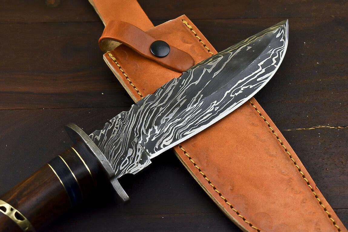 12.6" Damascus Survival Bowie Knife with Walnut Wood Handle