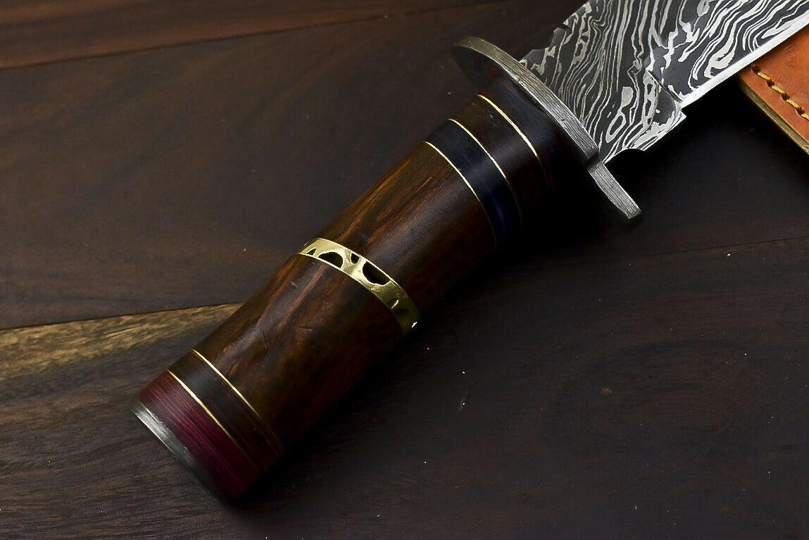 12.6" Damascus Survival Bowie Knife with Walnut Wood Handle