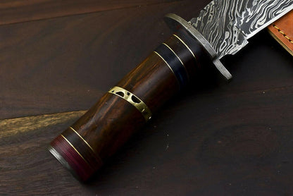 12.6" Damascus Survival Bowie Knife with Walnut Wood Handle