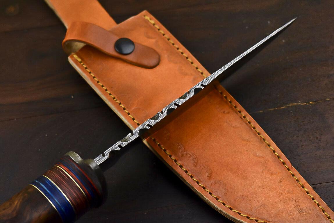 12.6" Handmade Damascus Bowie Knife with Walnut Wood Handle