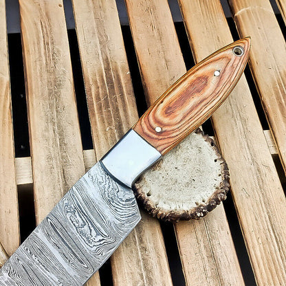 Custom Handmade Damascus Steel Chef Knife – 13" Fixed Blade with Natural Wood Handle