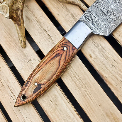 Custom Handmade Damascus Steel Chef Knife – 13" Fixed Blade with Natural Wood Handle