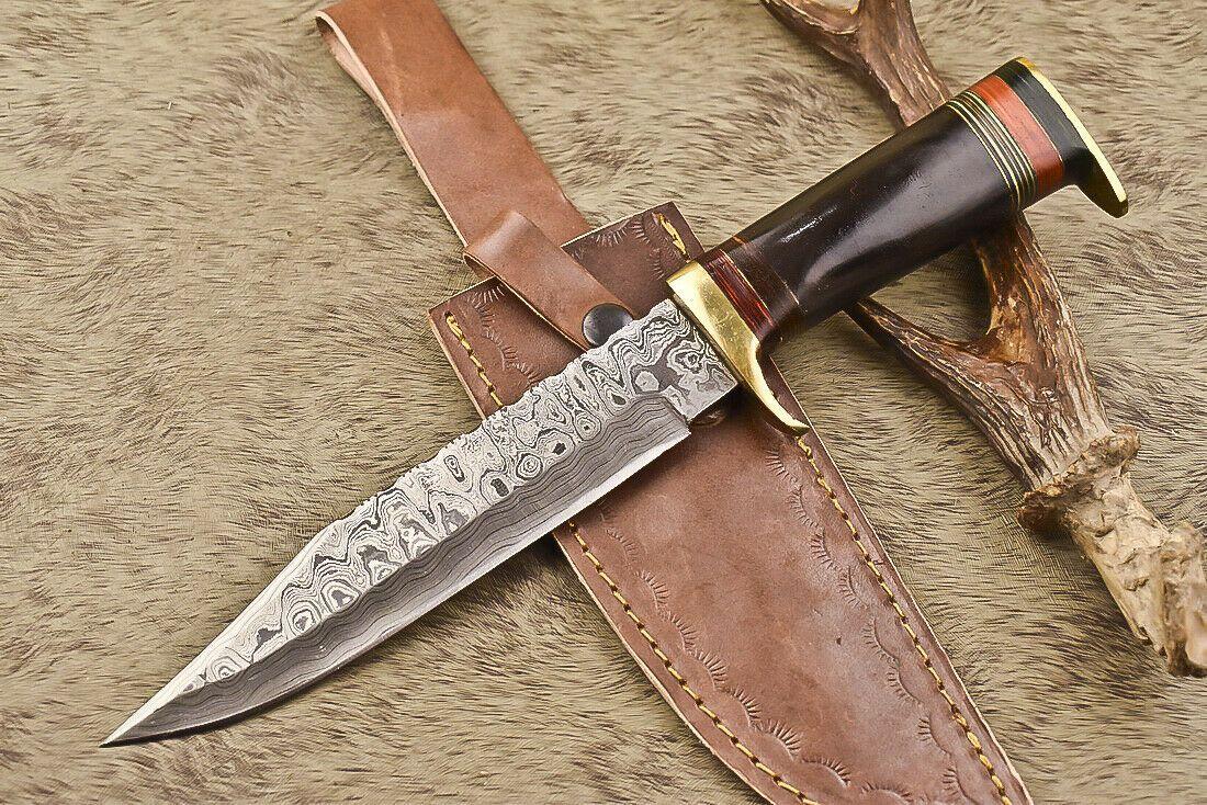 12.5" Damascus Bull Horn Butcher Bowie Knife Hunter's Edge