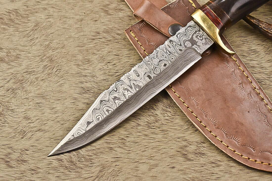 12.5" Damascus Bull Horn Butcher Bowie Knife Hunter's Edge