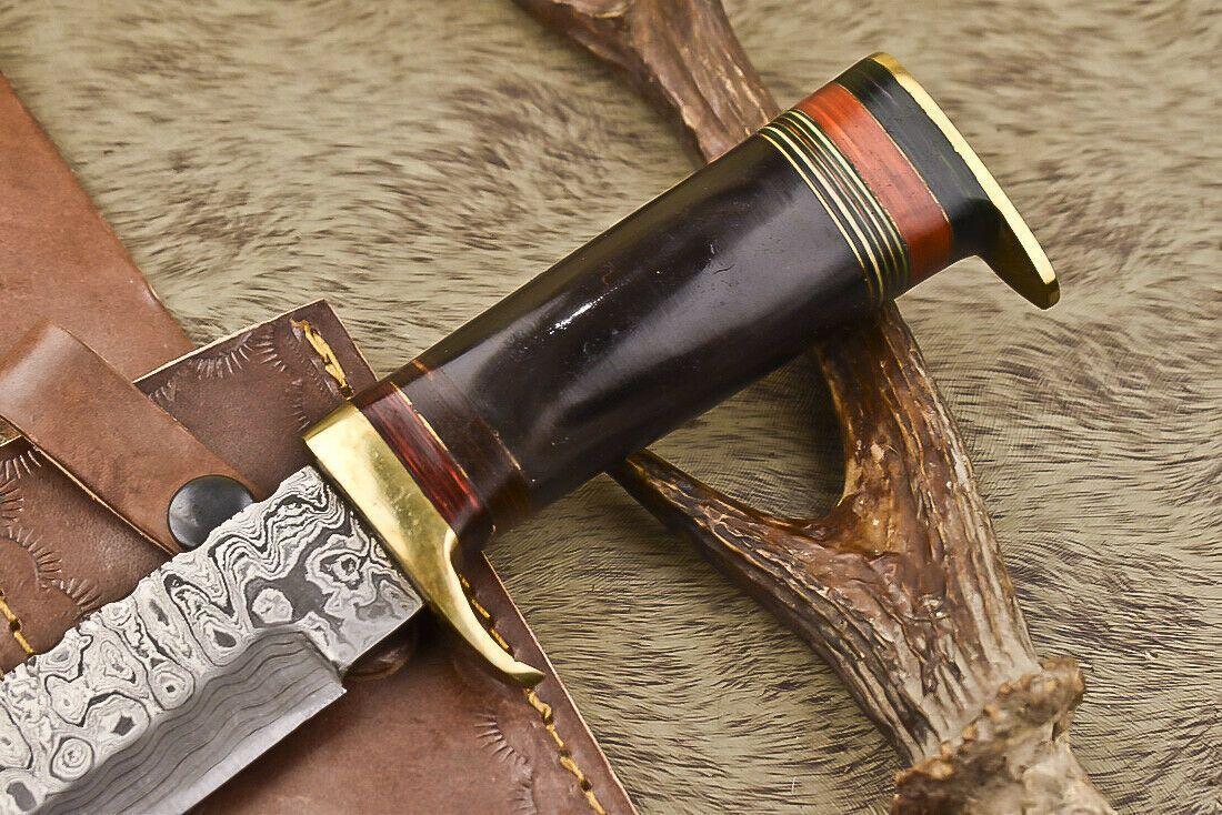 12.5" Damascus Bull Horn Butcher Bowie Knife Hunter's Edge