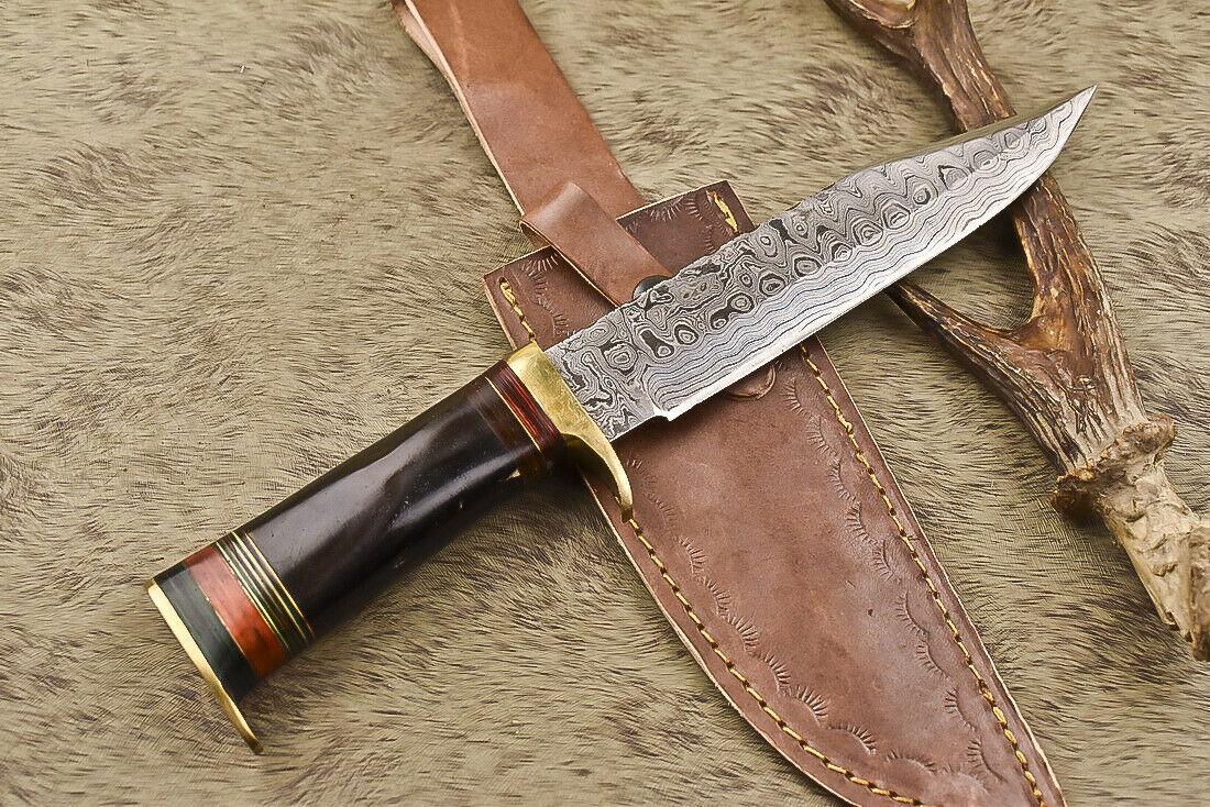 12.5" Damascus Bull Horn Butcher Bowie Knife Hunter's Edge