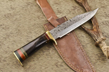 12.5" Damascus Bull Horn Butcher Bowie Knife Hunter's Edge
