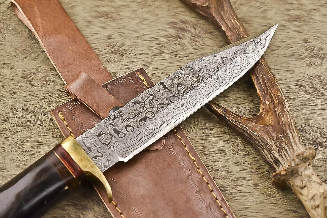 12.5" Damascus Bull Horn Butcher Bowie Knife Hunter's Edge