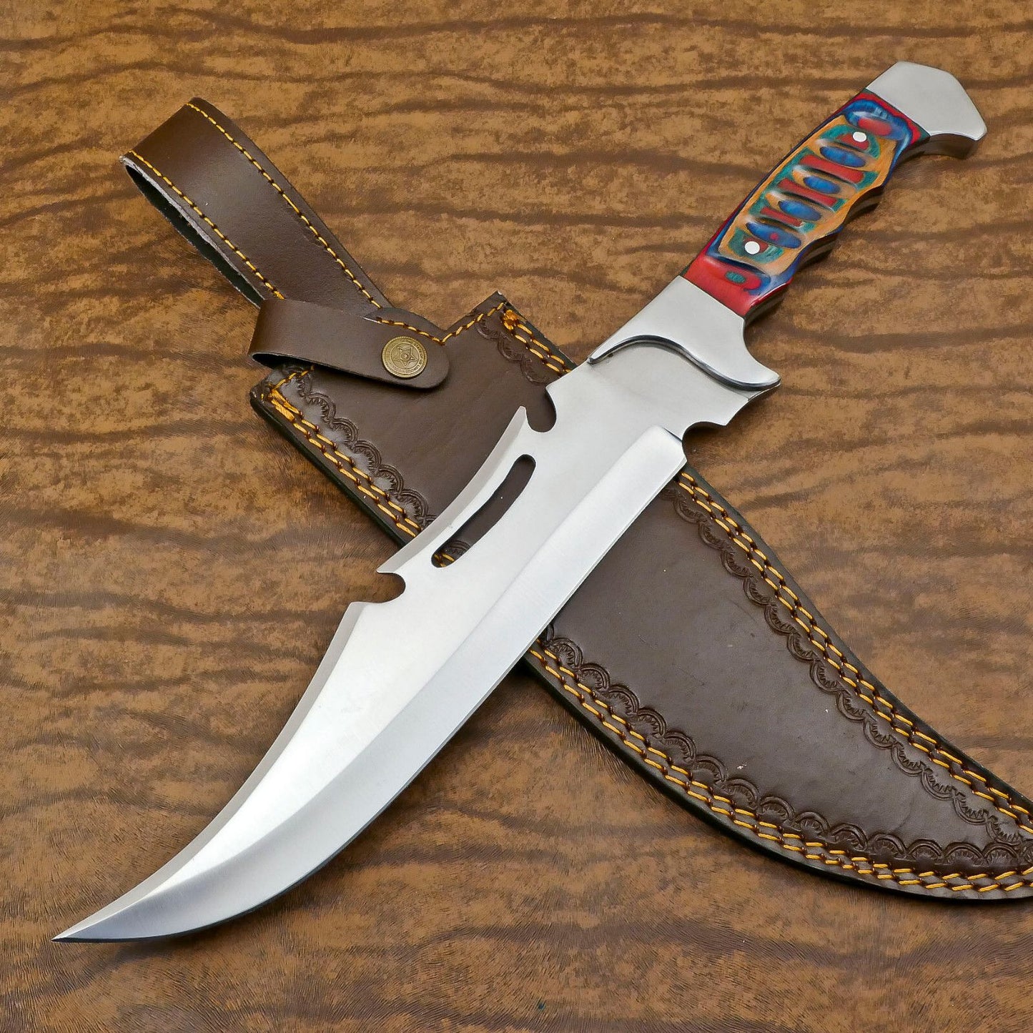 Rugged D2 Full Tang Bowie Knife | 12-Inch Blade with Pakka Wood Handle