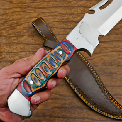 Rugged D2 Full Tang Bowie Knife | 12-Inch Blade with Pakka Wood Handle