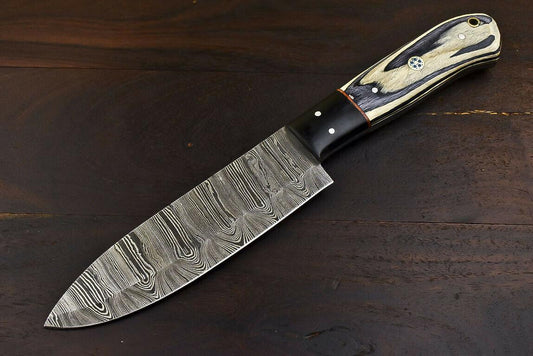 Rare Hand-Forged Damascus Steel Tanto Hunter & Chef Knife with Hard Wood Handle, 6-Inch Blade, 10.5-Inch Overall, Oil-Tempered 58-60 HRC, Full Tang