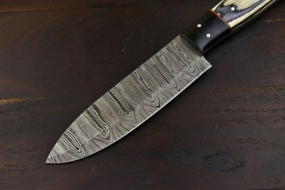 Rare Hand-Forged Damascus Steel Tanto Hunter & Chef Knife with Hard Wood Handle, 6-Inch Blade, 10.5-Inch Overall, Oil-Tempered 58-60 HRC, Full Tang
