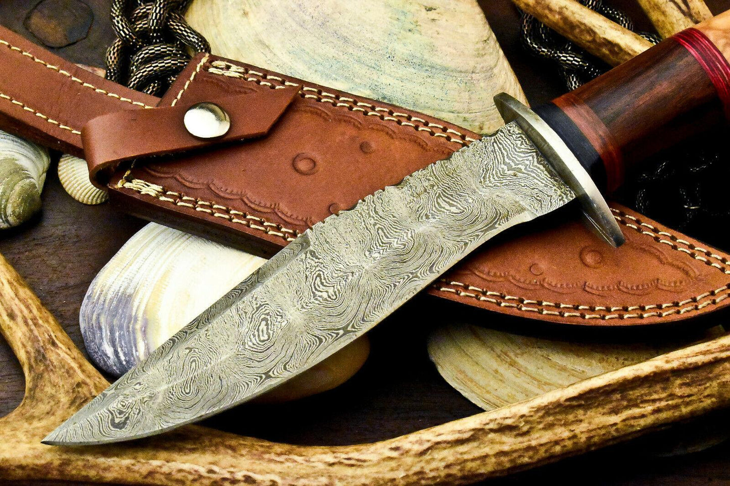 12" Handmade Damascus Steel Bowie Knife – Walnut Wood Handle