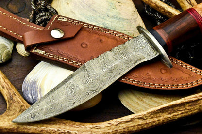 12" Handmade Damascus Steel Bowie Knife – Walnut Wood Handle