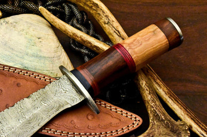 12" Handmade Damascus Steel Bowie Knife – Walnut Wood Handle