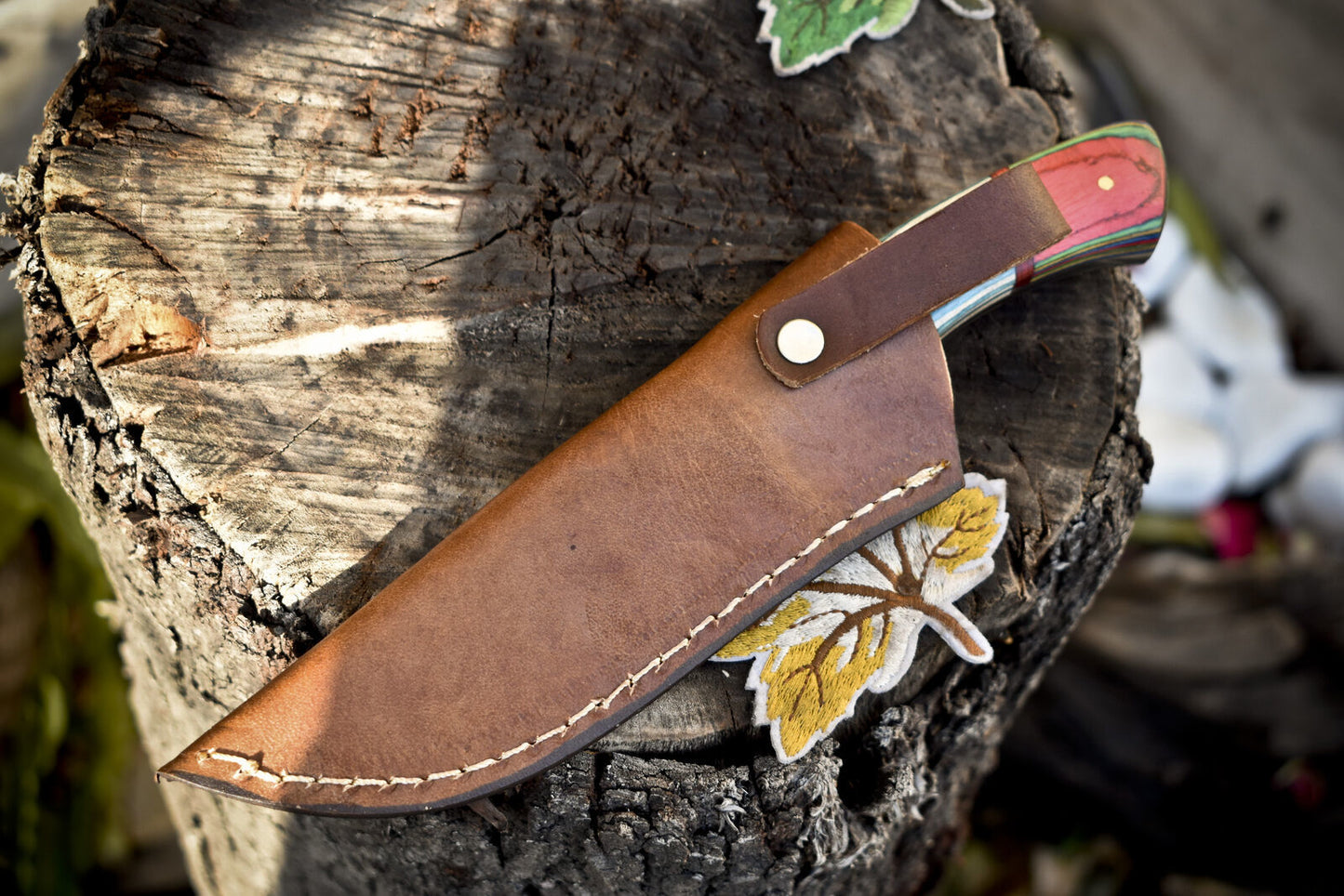 8.0" Twist Damascus Skinner Knife Hardwood Handle Micarta Bolster Survival Knife
