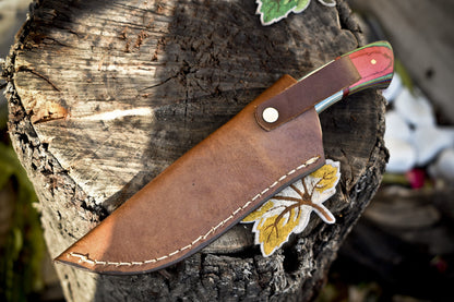 8.0" Twist Damascus Skinner Knife Hardwood Handle Micarta Bolster Survival Knife