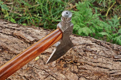 Handmade Damascus Steel Axe | Hand Forged Tomahawk with Integral Design – Hunting, Camping & Roofing Axe