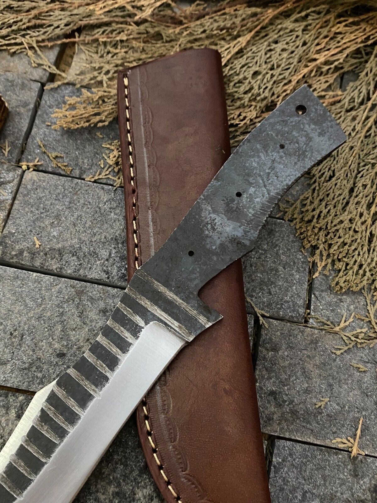 12 Inch Handmade D2 Steel Hunting Blank Blade Knife with High Polish Finish and Sheath