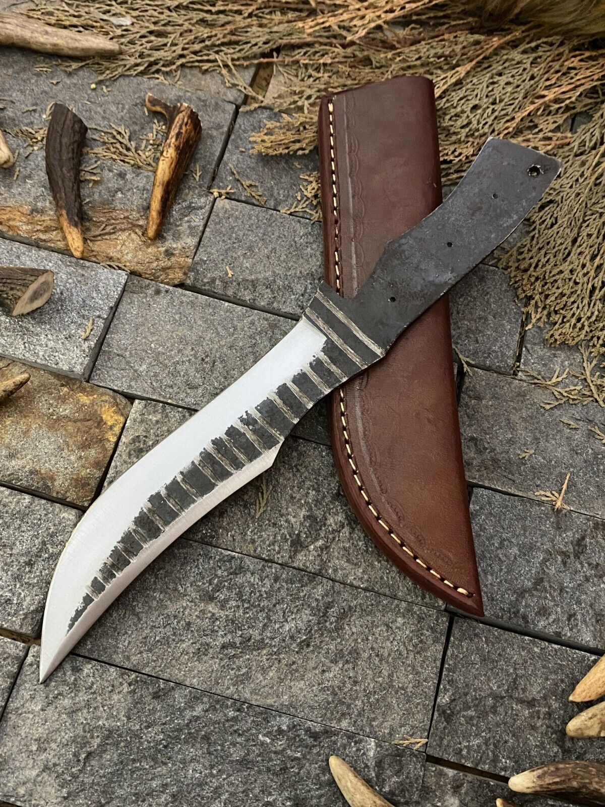 12 Inch Handmade D2 Steel Hunting Blank Blade Knife with High Polish Finish and Sheath