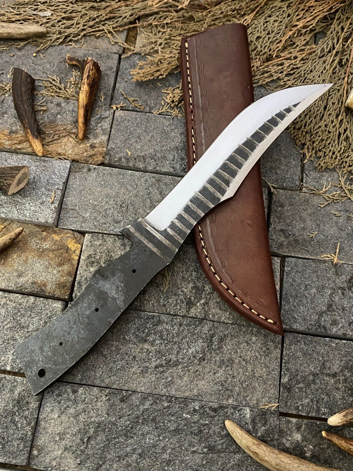 12 Inch Handmade D2 Steel Hunting Blank Blade Knife with High Polish Finish and Sheath