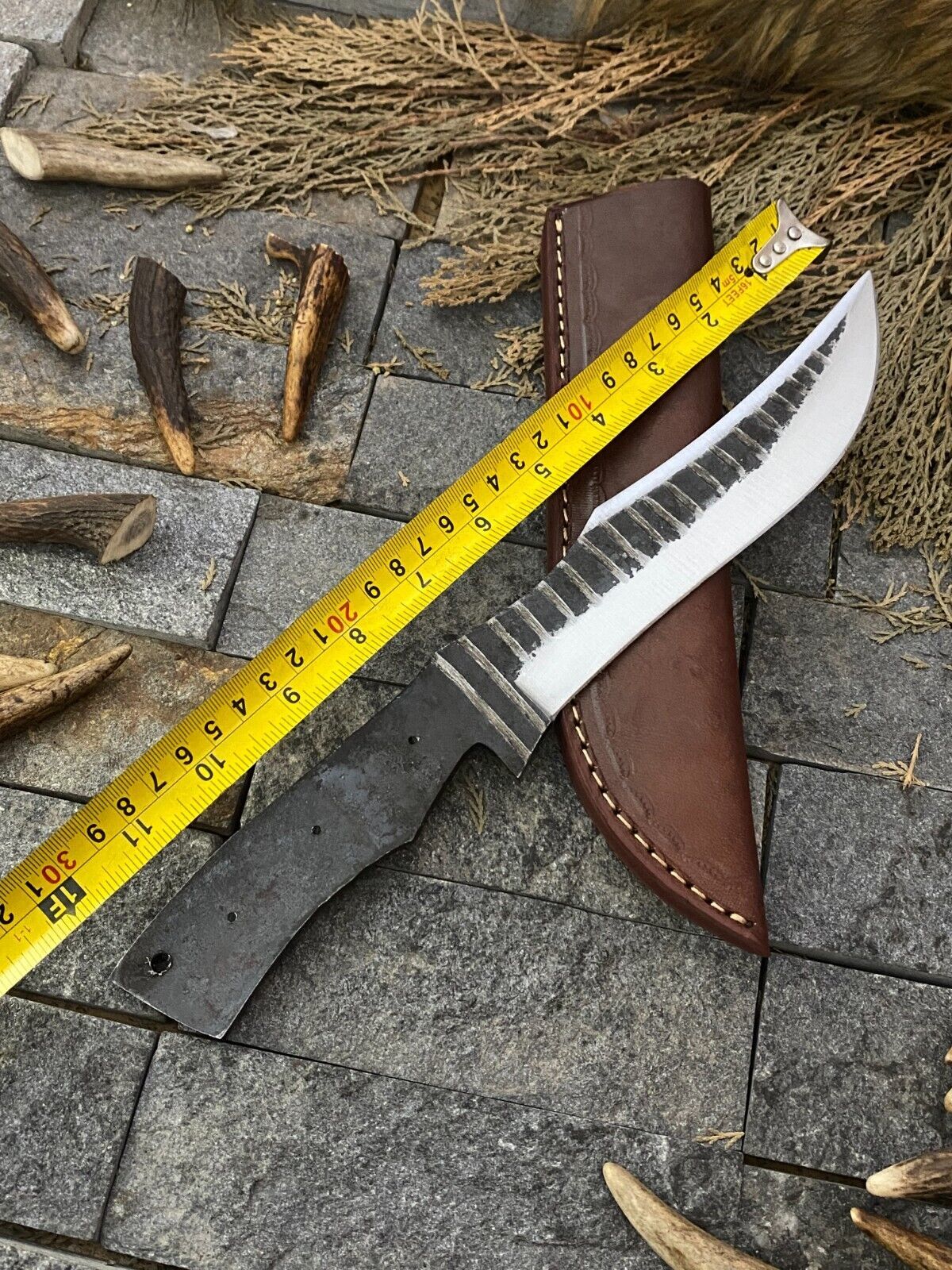 12 Inch Handmade D2 Steel Hunting Blank Blade Knife with High Polish Finish and Sheath
