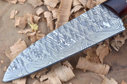 Custom Handmade Forged Damascus Steel Kitchen Chef Knife – Red & Black Resin Handle