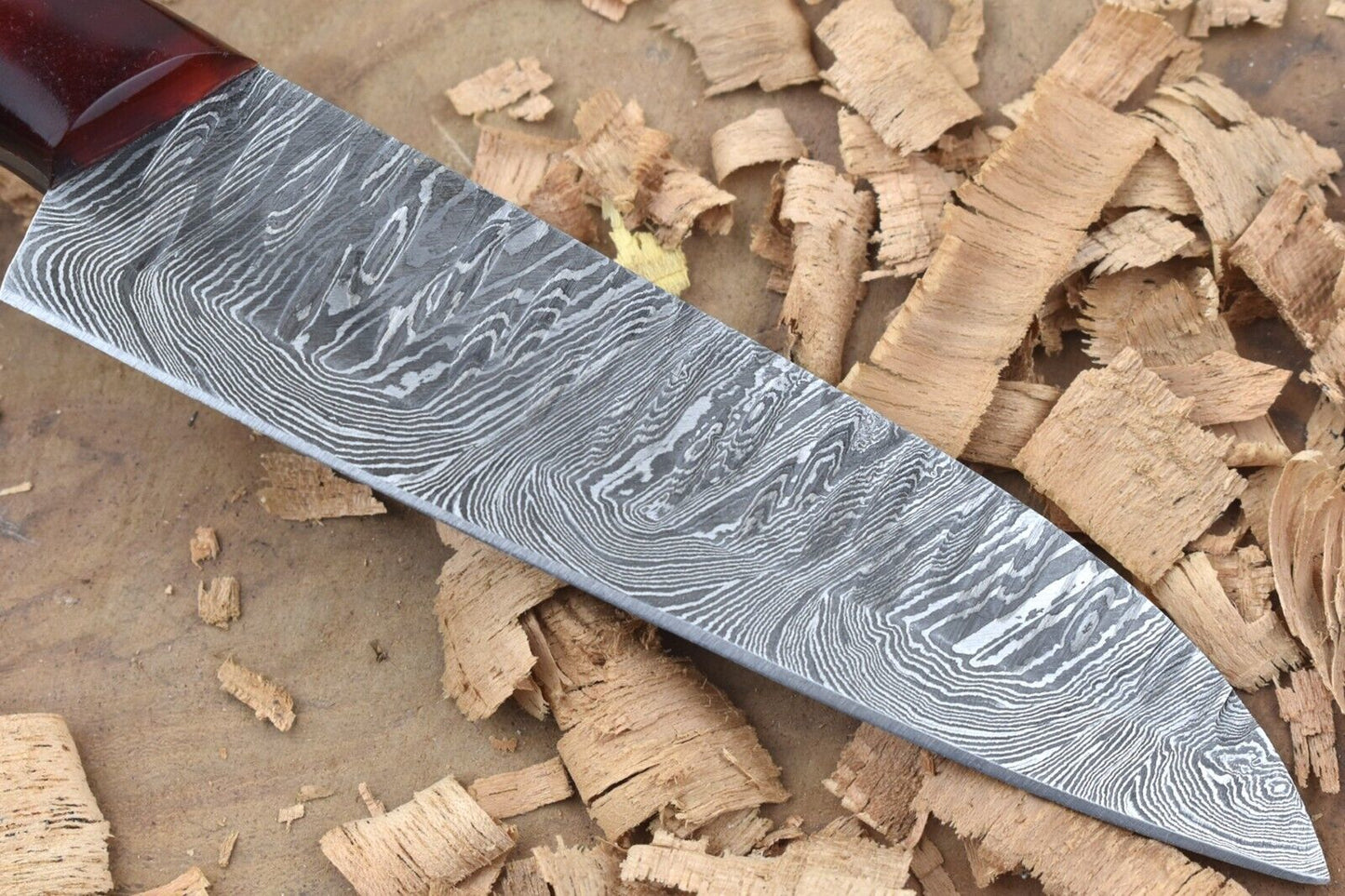 Custom Handmade Forged Damascus Steel Kitchen Chef Knife – Red & Black Resin Handle