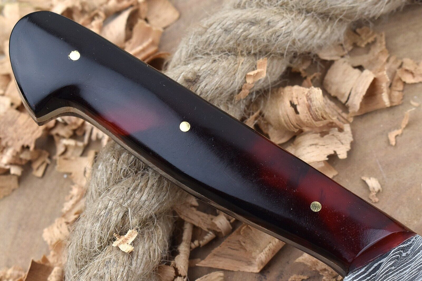Custom Handmade Forged Damascus Steel Kitchen Chef Knife – Red & Black Resin Handle